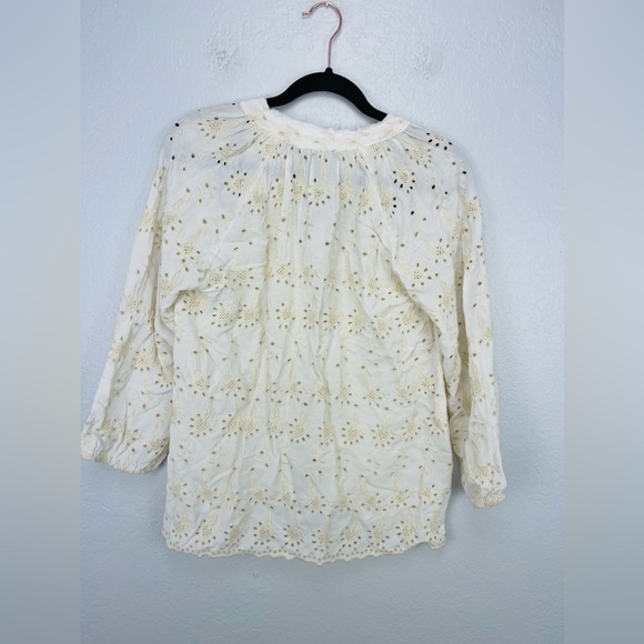 NWT Gypsy 05 Eyelet Cream Ivory Crochet Peplum Baby Doll Long Sleeve Blouse - Picture 5 of 8